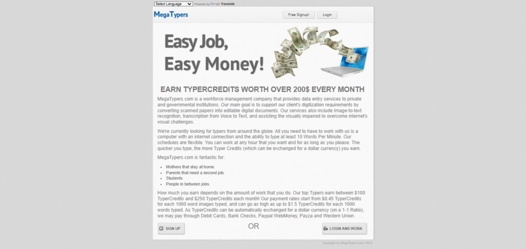 Screenshot of Homepage of Official Website of MegaTypers