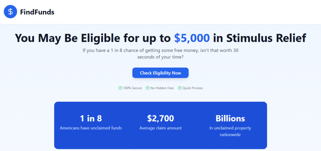 Screenshot of Homepage of official website of FindFundsPortal